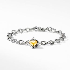 David Yurman Cable Cookie Classic Heart Charm Bracelet with 18K Yellow Gold